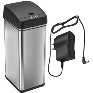 itouchless 13 gallon sensor trash can with ac adapter, battery-free stainless steel automatic bin with odor filter, great for kitchen and office