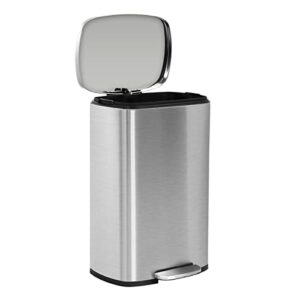 stainless steel trash can step 13 gallon metal trash can with lid large garbage cans for kitchen,bathroom,restroom office trash bin garbage bin,wastebasket with pedal,silver/nickel