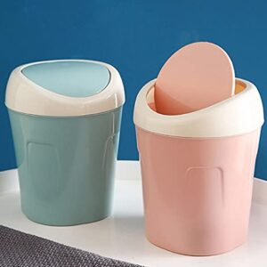 xiaomin Xiaomin Desktop Mini Waste Can with Swing Lid,Stylish Lace Polka Dot Table Trash Bin Table Waste Paper Basket Round Small Trash Can for Office Bathroom Children Bedroom,Trash Garbage Can,Blue