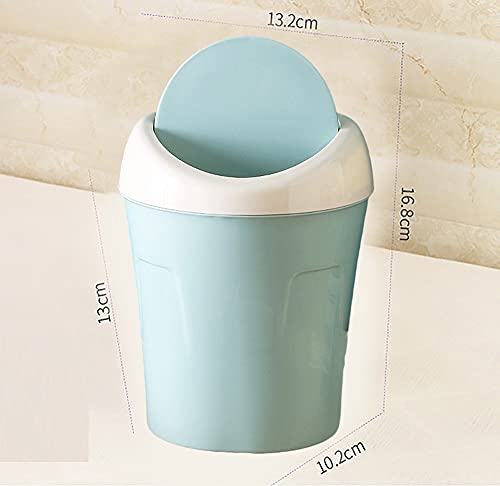 xiaomin Xiaomin Desktop Mini Waste Can with Swing Lid,Stylish Lace Polka Dot Table Trash Bin Table Waste Paper Basket Round Small Trash Can for Office Bathroom Children Bedroom,Trash Garbage Can,Blue