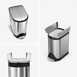 simplehuman 10 Liter / 2.6 Gallon Butterfly Lid Bathroom Step Trash Can, Brushed Stainless Steel & Gallon Round Bathroom Step Trash Can, 4.5 Liter / 1.2 Gallon, Brushed Stainless Steel