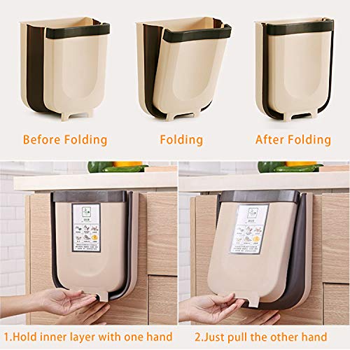 Kitchen Hanging Trash Can Foldable Can for Kitchen Bedroom Waste Bin (11L, Coffee)