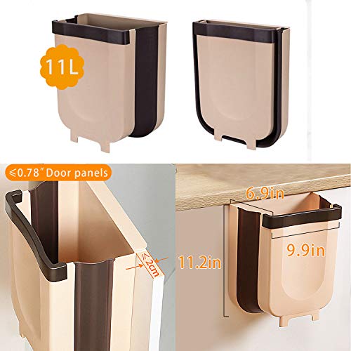 Kitchen Hanging Trash Can Foldable Can for Kitchen Bedroom Waste Bin (11L, Coffee)