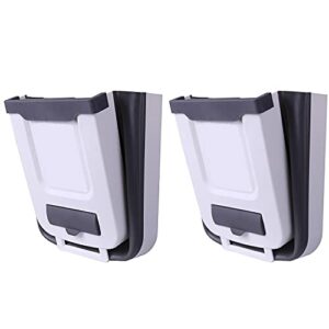 hanging folding trash can, besuntek 2 pcs wall mounted kitchen 10l gallon plastic folding small garbage can with 5 volume garbage bag for cabinet car bedroom bathroom cupboard office camping
