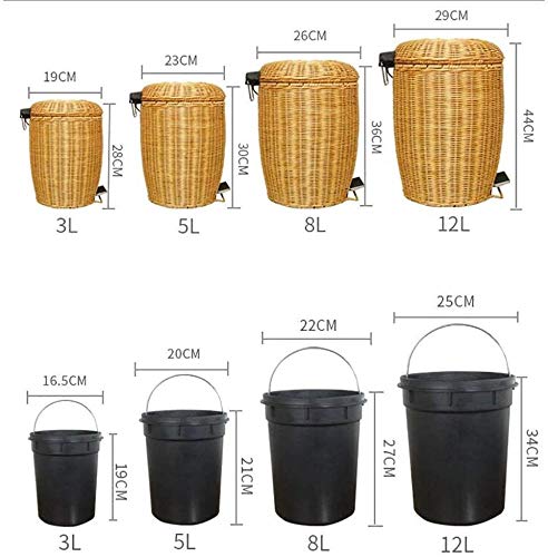 garbage can Rattan Trash Can Kitchen Round Step Trash Can With Lid Removable Inner Buckets,mini Bamboo Pedal Garbage Bin For Livingroom Kitchen Trash Cans ( Color : B , Size : 19x19x28cm(7x7x11inch) )