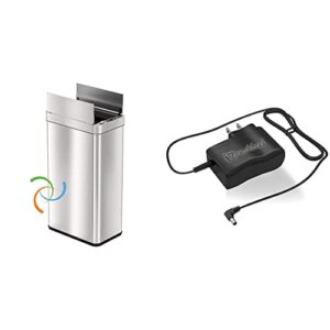 itouchless, 68 liter wings-open sensor trash can & pet-proof lid, stainless steel, 18 gallon & ac power adapter for automatic sensor trash cans