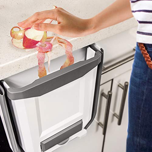 ARTHYS Hanging Trash Can for Kitchen Cabinet Door (White)