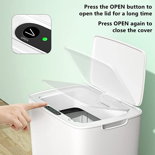 ENFILY Automatic Infrared Motion Sensor Trash Can with Lid, 3.7 Gallon/14 L Smart Electric Touchless Handsfree Kick Garbage Bin, USB Rechargeable Waste Container With 75 Counts (5 Rolls)Drawstring Trash Bag