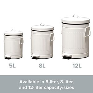 Retro Trash Can with Lid - 12L/3.2 Gal Step Trash Can w/ Soft Closing Lid - Round Garbage Can w/ Handles - Touchless Trash Can w/ Removable Garbage Guard Bucket - Outdoor Garbage Bin - Large Trash Can, White