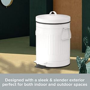 Retro Trash Can with Lid - 12L/3.2 Gal Step Trash Can w/ Soft Closing Lid - Round Garbage Can w/ Handles - Touchless Trash Can w/ Removable Garbage Guard Bucket - Outdoor Garbage Bin - Large Trash Can, White