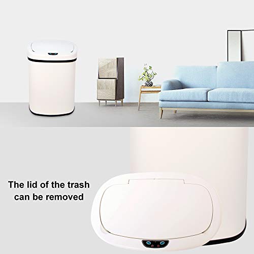 13 Gallon Touch Free Automatic Stainless Steel Trash Can Garbage Can Metal Trash Bin with Lid for Kitchen Living Room Office Bathroom, Electronic Motion Sensor Automatic Trash Can White