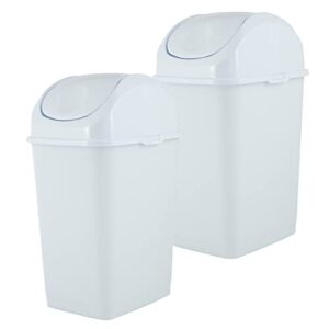 new superio (2 pack) small 2.5 gallon plastic trash can with swing top lid, waste bin for under desk, office, bedroom, bathroom- 10 qt (white)