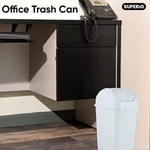 New Superio (2 Pack) Small 2.5 Gallon Plastic Trash Can with Swing Top Lid, Waste Bin for Under Desk, Office, Bedroom, Bathroom- 10 Qt (White)