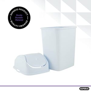 New Superio (2 Pack) Small 2.5 Gallon Plastic Trash Can with Swing Top Lid, Waste Bin for Under Desk, Office, Bedroom, Bathroom- 10 Qt (White)