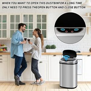 Bigacc 13 Gallon Touch-Free Automatic Stainless-Steel Trash Can Garbage Can Metal Trash Bin with Lid for Kitchen Living Room Office Bathroom, Electronic Motion Sensor Automatic Closure & Opening