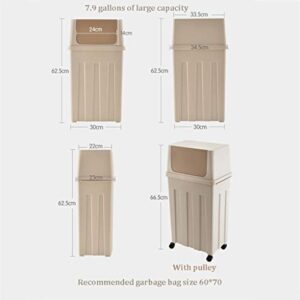 Rubbish Bin Covered Side Opening Trash Can for Home, Kitchen, and Bathroom Garbage, 11 Gallon，Pulley Trash can dustbin (Color : Light Brown, Size : No Wheel)