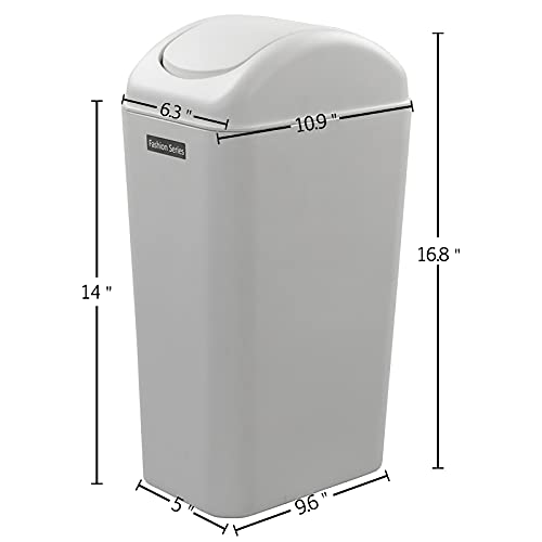 Utiao Slim Plastic Garbage Bin, 14 L Swing Trash Cans for Kitchen, Office, Bathroom