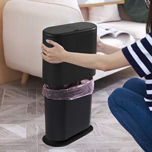 8 Liters / 2.6 Gallon Nordic Style Creative Spring Top Cover Type Pop Cover Waste Waste-Basket Plastic with lid Bathroom Kitchen Bedroom Office Oval Split Trash Can (Black, 8 L/2.6 Gallon)