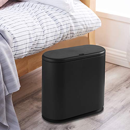8 Liters / 2.6 Gallon Nordic Style Creative Spring Top Cover Type Pop Cover Waste Waste-Basket Plastic with lid Bathroom Kitchen Bedroom Office Oval Split Trash Can (Black, 8 L/2.6 Gallon)