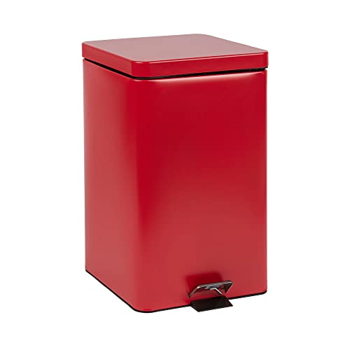 McKesson Trash Can with Plastic Liner, Steel, 8 Gallon / 32 Quart, Red, 1 Count