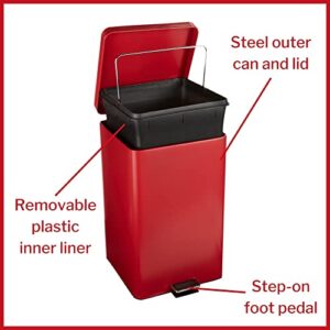 McKesson Trash Can with Plastic Liner, Steel, 8 Gallon / 32 Quart, Red, 1 Count