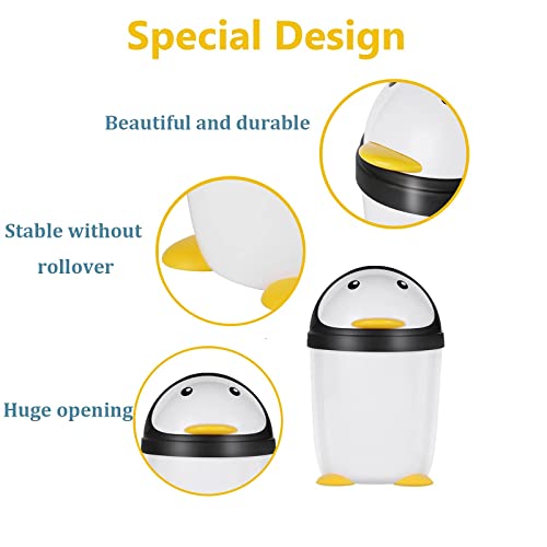 Cartoon Desktop Trash Can Penguin Shape Storage Bucket Small Garbage Can Waste Basket for Kitchen Bedroom Office