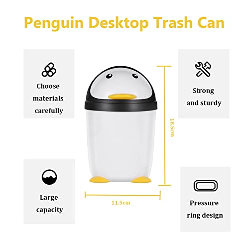 Cartoon Desktop Trash Can Penguin Shape Storage Bucket Small Garbage Can Waste Basket for Kitchen Bedroom Office