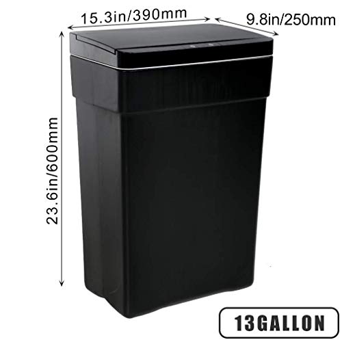 CL.Store 13 Gallon Trash Can Garbage Can Automatic Sensor Plastic Kitchen Trash Can 50 Liter High-Capacity Touch Free Trash Garbage Can Bathroom Waste Basket Garbage Can Trash Bin, Black