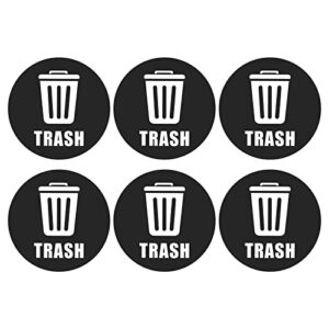meccanixity trash stickers decals bin labels 5 inch large vinyl for stainless steel/plastic trash can, black pack of 6