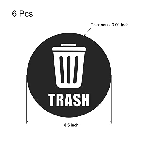 MECCANIXITY Trash Stickers Decals Bin Labels 5 Inch Large Vinyl for Stainless Steel/Plastic Trash Can, Black Pack of 6