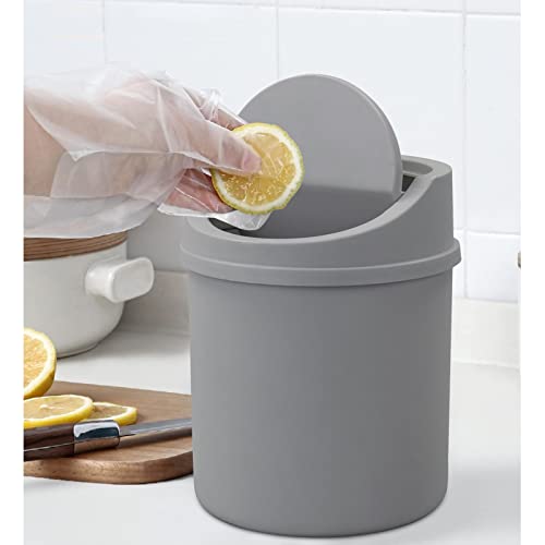 Dehouse 0.5 Gallon Tiny Swing Top Trash Can, Mini Desktop Garbage Bin, Gray