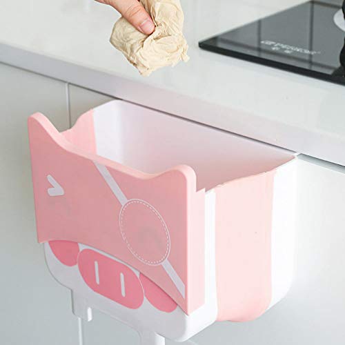 Cabilock Kitchen Hanging Trash Can Small Foldable Waste Bins Hanging Cabinet Trash Can Home Wall Bedroom Office Car Waste Container (Pink)