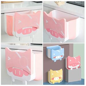 Cabilock Kitchen Hanging Trash Can Small Foldable Waste Bins Hanging Cabinet Trash Can Home Wall Bedroom Office Car Waste Container (Pink)