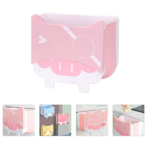 Cabilock Kitchen Hanging Trash Can Small Foldable Waste Bins Hanging Cabinet Trash Can Home Wall Bedroom Office Car Waste Container (Pink)