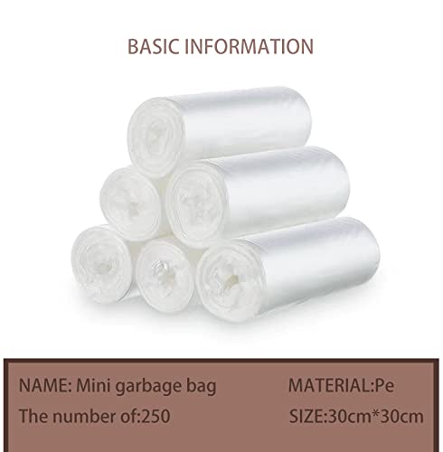 Small Clear Trash Bags，Small Garbage Bags 0.52 Gallon，Bathroom Trash Can Bin Liners, Small Plastic Bags for Bathroom Bedroom Office Garbage Can（White 10)…