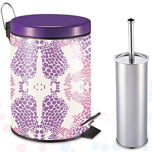 Heim Concept Set Bathroom Trash Can Combo with Toilet Brush, Fuchsia Purple Printed, 5L