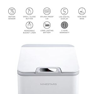 Ninestars DZT-10-35 2.6 Gal / 10L, White Plastic, Square Shape, Motion Sensor Trash Can