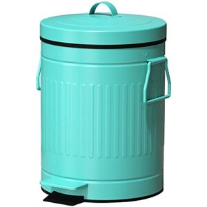 Retro Trash Can with Lid - 5L/1.3 Gal Step Trash Can w/ Soft Closing Lid - Round Garbage Can w/ Handles - Touchless Trash Can w/ Removable Garbage Guard Bucket - Outdoor Garbage Can - Large Trash Can, Teal