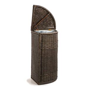 the basket lady corner wicker trash basket with removable metal liner, 15 in l x 15 in w x 26 in h, antique walnut brown