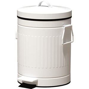 Retro Trash Can with Lid - 5L/1.3 Gal Step Trash Can w/ Soft Closing Lid - Round Garbage Can w/ Handles - Touchless Trash Can w/ Removable Garbage Guard Bucket - Outdoor Garbage Can - Large Trash Bin, White