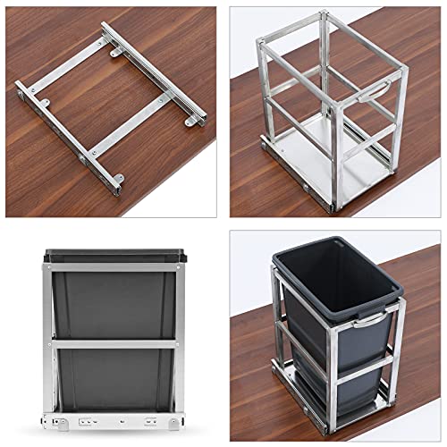 Thre'a Under Counter Kitchen Cabinet Pull-Out Trash Can with Stainless Steel Frame，28 Liter / 7.5 Gallon Sliding Pull Out Waste Bin Container，Used in The Kitchen Concealed Trash Can（Single Barrel）