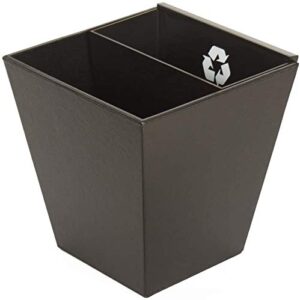 Dual Divided Trash Can with Removable Inner Bin for Separating Trash from Recycling. Great for Home Offices, Desks, Work from Home - Crafted from Black Leatherette