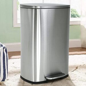 13 gallon steel step trash can,kitchen trash can with lid & inner buckets , stainless steel rectangular garbage bin , 50 l pedal soft step slow & silent open close dustbin for kitchen, office (silver)