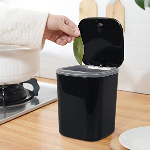 Idotry 0.5 Gallon Tiny Desktop Push-Button Trash Can, Mini Wastebasket, Black