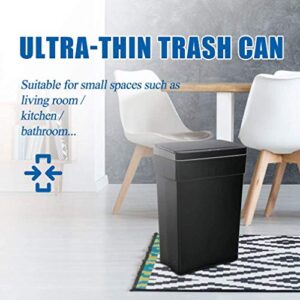 MeetPerfect 13 Gallon Trash Can with Lid Automatic Garbage Can Touch Free Waste Bin 50 Liter Plastic Trash Can with Inner Basket and Carry Handle for Kitchen Office Bedroom Living Room- Black