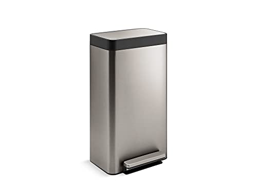 KOHLER 8 Gallon Tall Hands-Free Kitchen Step Can, Trash Can with Foot Pedal, Quiet-Close Lid, Stainless Steel, K-20941-ST