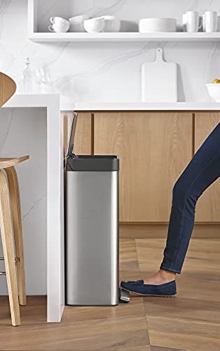 KOHLER 8 Gallon Tall Hands-Free Kitchen Step Can, Trash Can with Foot Pedal, Quiet-Close Lid, Stainless Steel, K-20941-ST