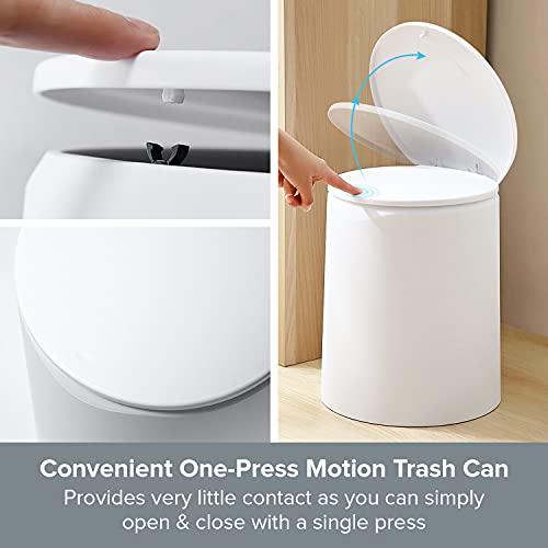 Modern Trash Can with Lid - Double Barrel Garbage Can - One Press Cover Motion Trash Can - Waterproof Waste Basket with Plastic Bin Garbage Bag Liner - White Trash Can, 12L/3.2Gal Capacity