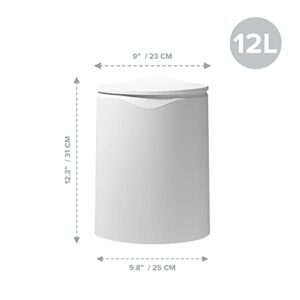 Modern Trash Can with Lid - Double Barrel Garbage Can - One Press Cover Motion Trash Can - Waterproof Waste Basket with Plastic Bin Garbage Bag Liner - White Trash Can, 12L/3.2Gal Capacity