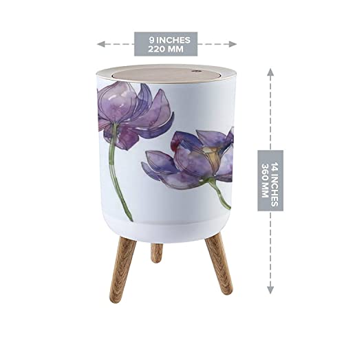 ALIWHDFIAW Press Cover Round Trash Bin Legs Purple Lotus Foral Botanical Flower Wild Spring Leaf Wildflower Push Top Trash Can Lid Dog Proof Garbage Can Wastebasket for Living Room 7L/1.8 Gallon